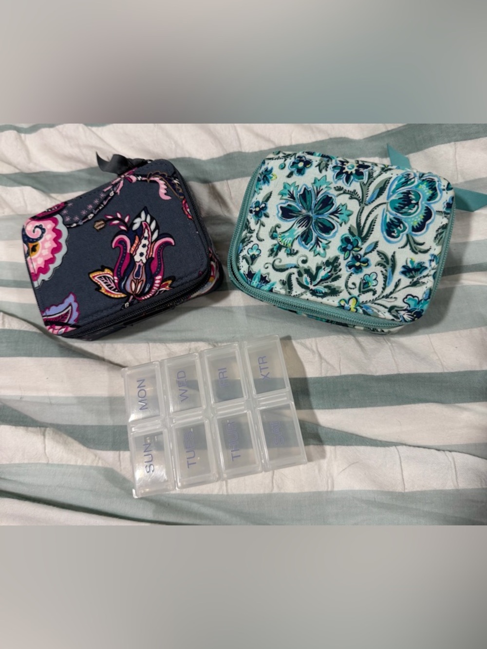 Vera Bradley Light Blue And Grey Quilted Travel Pill Organizer Cases, Lot of 2